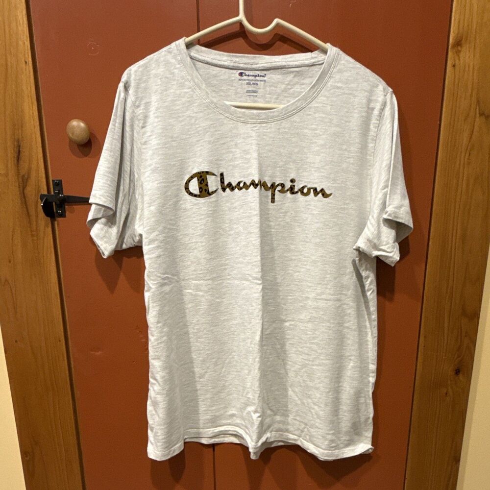 Champion Authentic Athleticwear Gray Graphic Logo Crew Neck Tee Knit 2XL woman’s